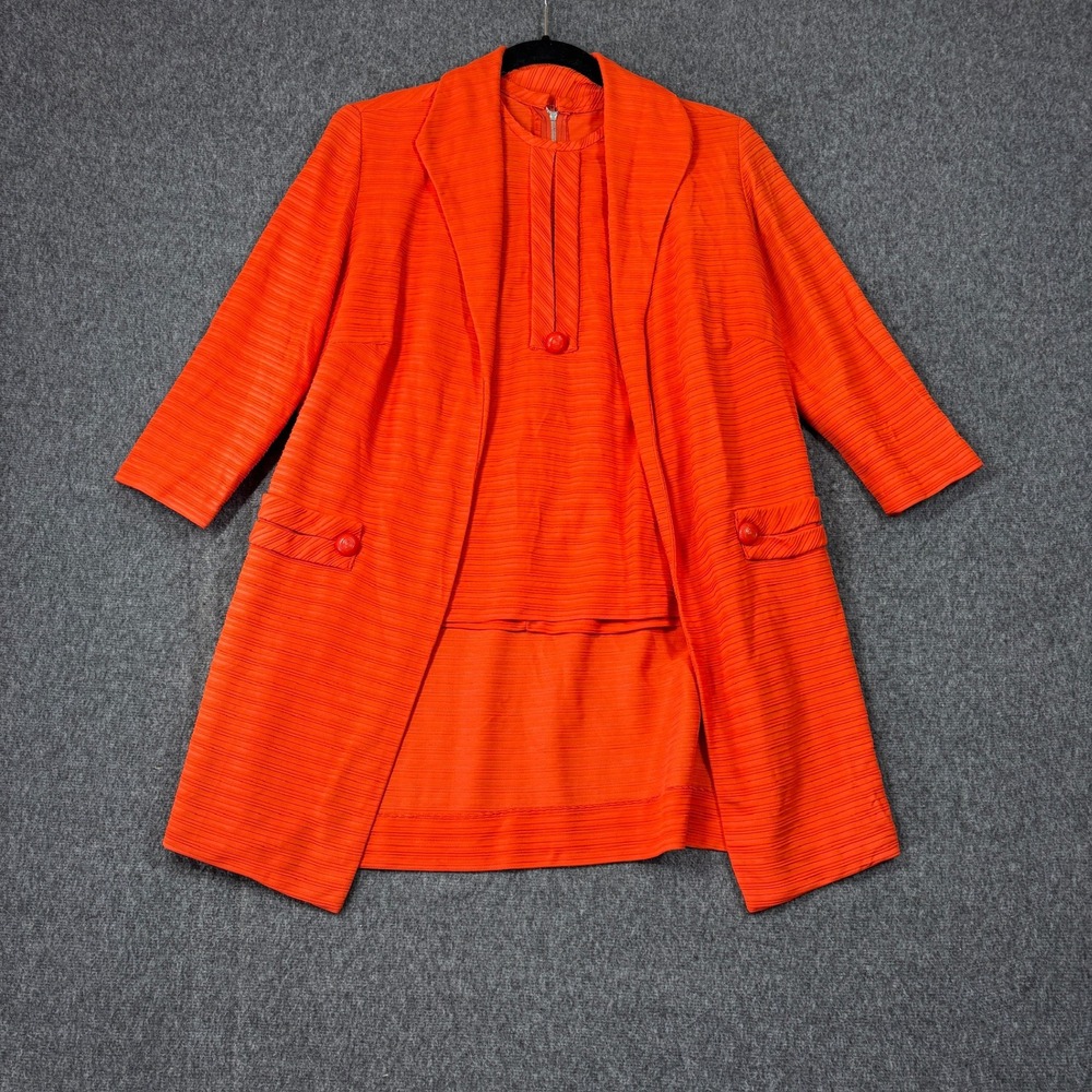 Vintage 60s Orange Ribbed 2‎ Piece Set Sleeveless Top and Longline Cardigan 12